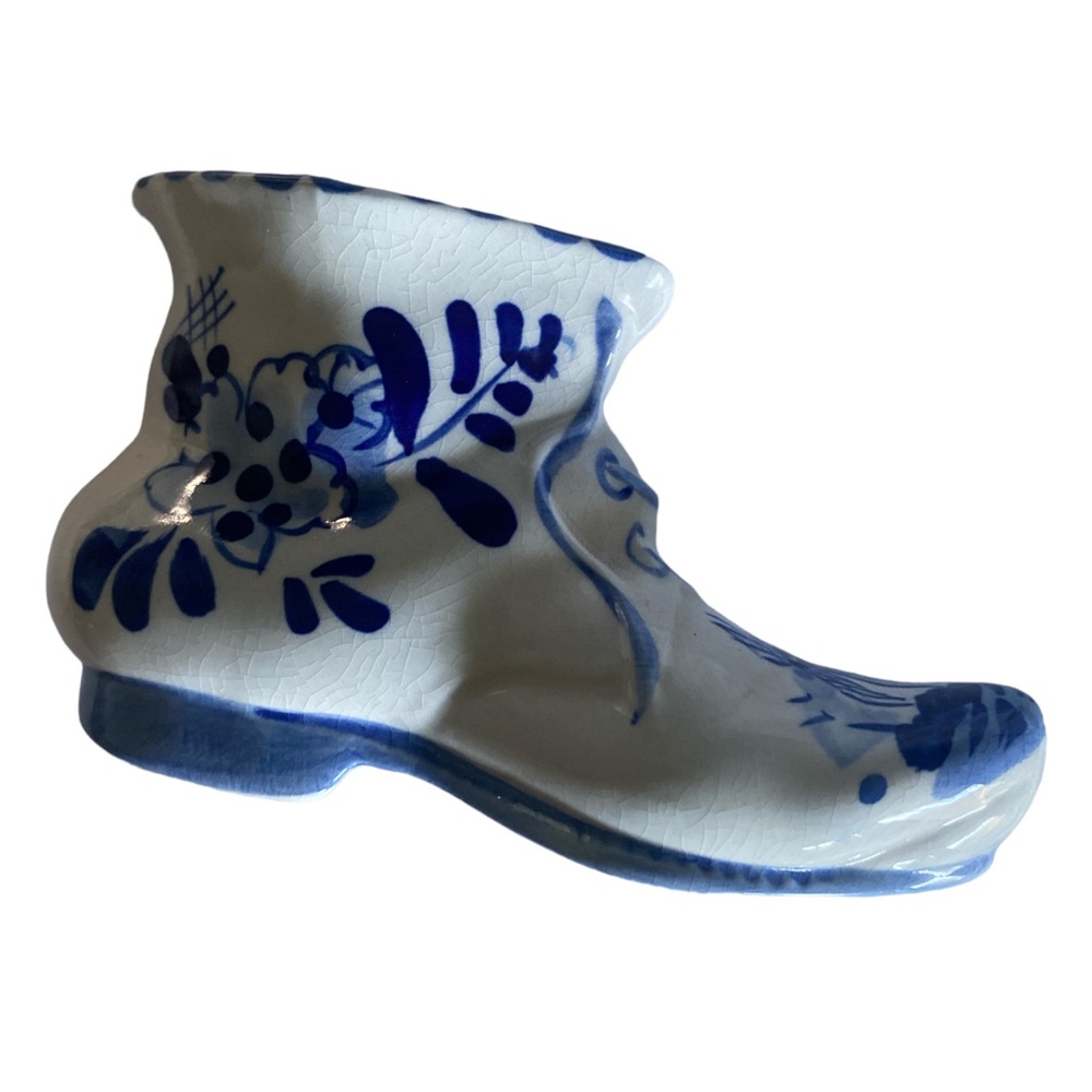 Vintage 1948 Hand Painted Delfts Blue Glass Shoe